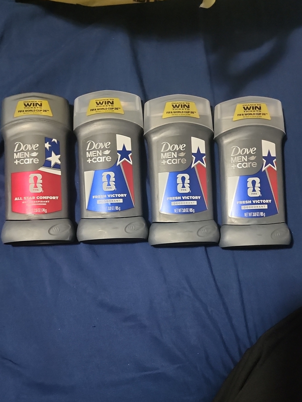4 bulk Fresh Victory & All Star Comfort Deodorant Sticks - 3oz, Assorted